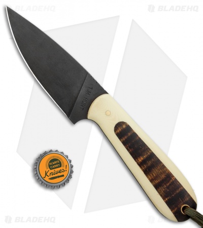 T.M. Hunt Custom Magua Fixed Blade Knife White G-10/Curly Maple (3.5" Black)