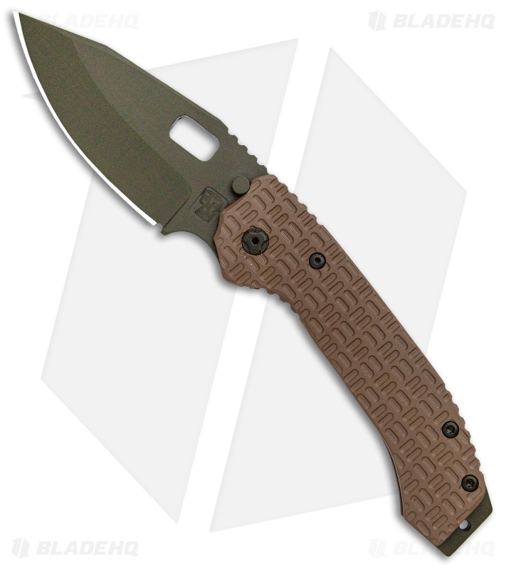 Trouble Blades Custom Full Size Mofo Knife Tron Tan Ti (3.75" Dark Green)