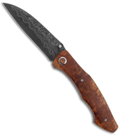 Tuch Coho Liner Lock Knife Burl Wood (3.5" Vegas Forge San Mai Damascus)