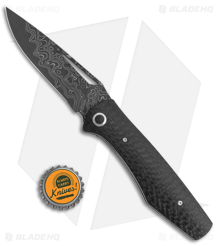 Tuch Umqua Liner Lock Dual Action Auto Knife Carbon Fiber (3.5" Damascus)