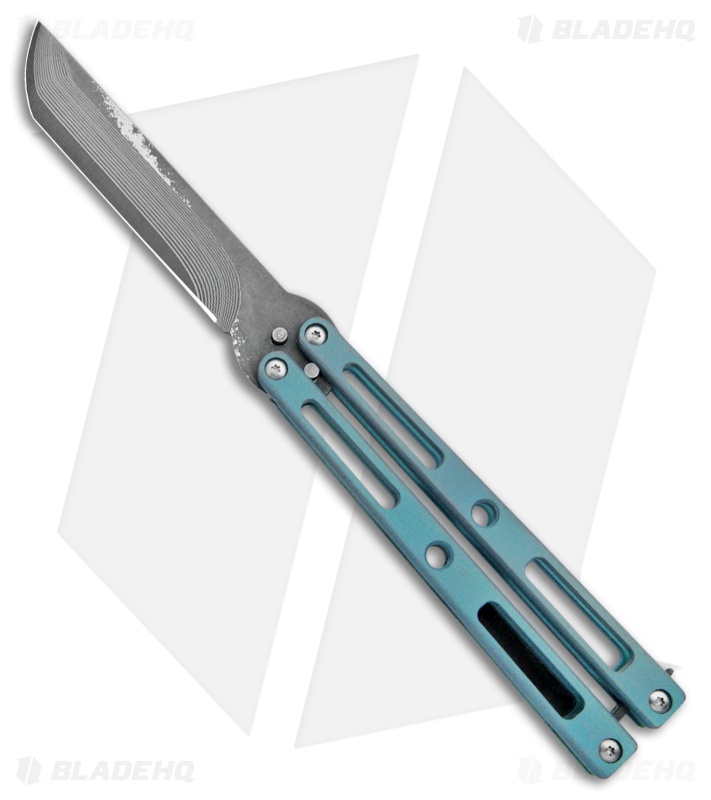 VMX Vallotton/Maverick Custom Balisong Knife Green Ti (4.25" Takefu Damascus)