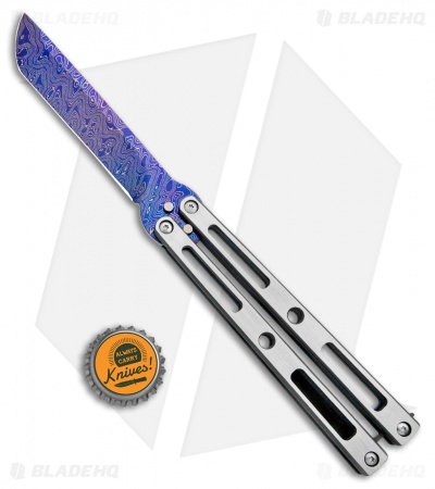 VMX Vallotton/Maverick Custom Balisong Knife Tuxedo Ti (4.25" Blued  Damascus) - Blade HQ