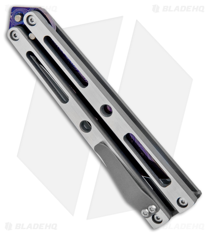 VMX Vallotton/Maverick Custom Balisong Knife Tuxedo Ti (4.25" Blued Damascus)