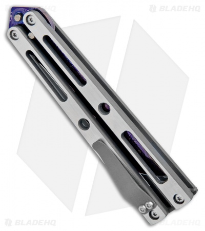 VMX Vallotton/Maverick Custom Balisong Knife Tuxedo Ti (4.25" Blued Damascus)