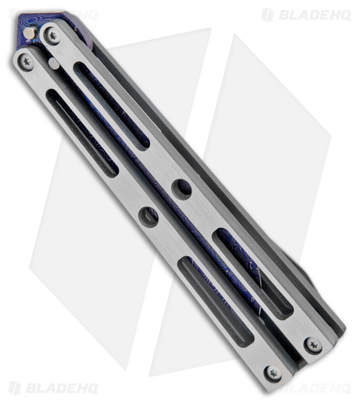 VMX Vallotton/Maverick Custom Balisong Knife Tuxedo Ti (4.25" Blued Damascus)