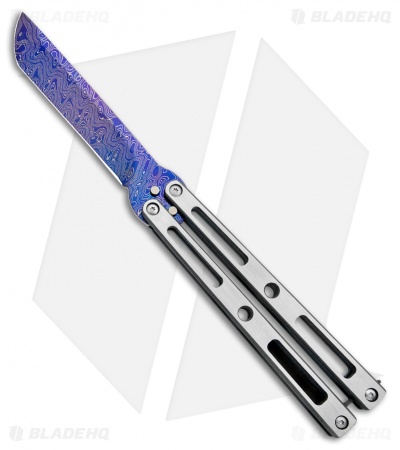 VMX Vallotton/Maverick Custom Balisong Knife Tuxedo Ti (4.25" Blued Damascus)