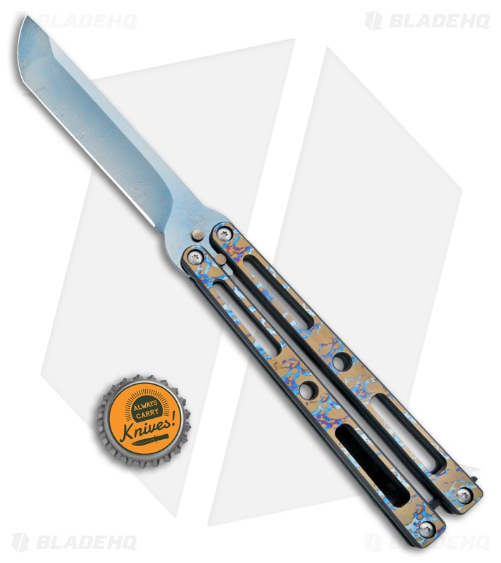 VMX Vallotton/Maverick Custom Balisong Knife Vulcan Ti (4.25" Blued Damascus)