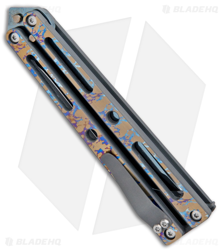 VMX Vallotton/Maverick Custom Balisong Knife Vulcan Ti (4.25" Blued Damascus)