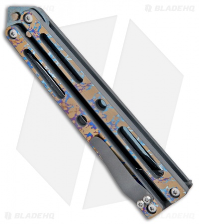 VMX Vallotton/Maverick Custom Balisong Knife Vulcan Ti (4.25" Blued Damascus)