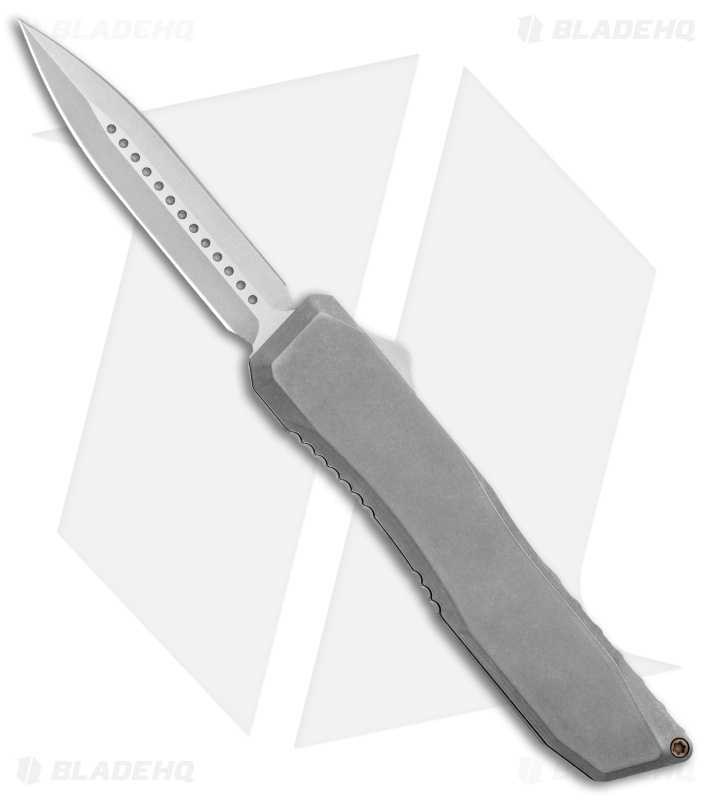 EOS Harpoon OTF Auto Dagger Knife Gray Ti./Black Flamed Clip (3.75" Two-Tone)