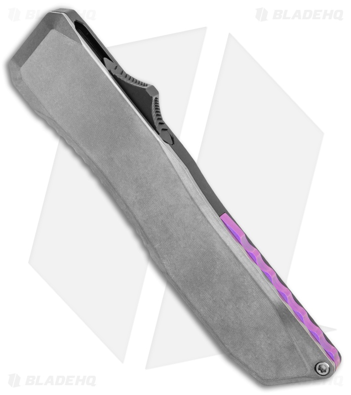 EOS Harpoon OTF Auto Knife Gray Ti./Black Al. Purple Spacer (3.7" Stonewash)