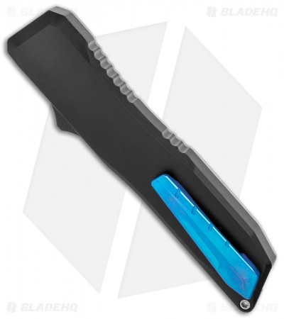 EOS Harpoon OTF Auto Tanto Knife Gray Ti./Black Al. Blue Spacer (3.75" Two-Tone)