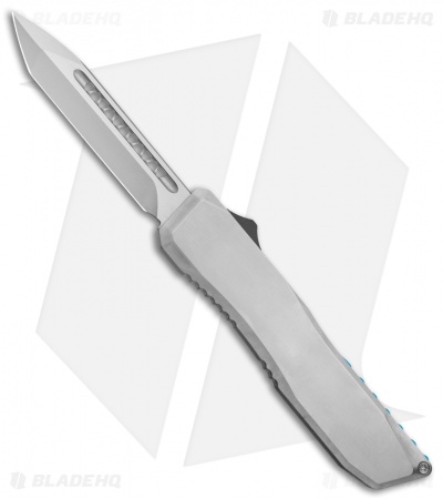 EOS Harpoon OTF Auto Tanto Knife Gray Ti./Black Al. Blue Spacer (3.75" Two-Tone)