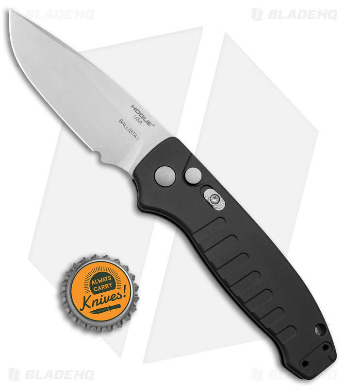 Hogue Ballista Drop Point Automatic Knife Matte Black (3.5" Tumbled) 64136