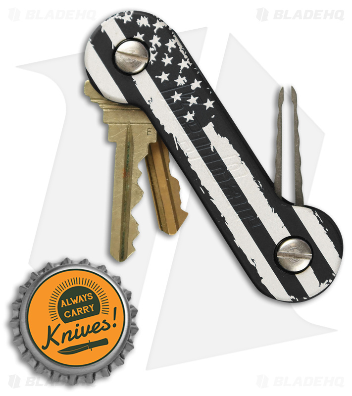 KEY-BAR Preamble w/ American Flag Black Aluminum Pocket Key Holder/Organizer
