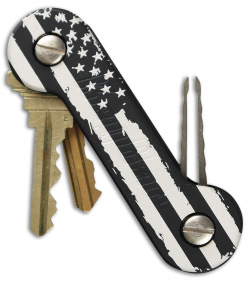 KEY-BAR Preamble w/ American Flag Black Aluminum Pocket Key Holder/Organizer