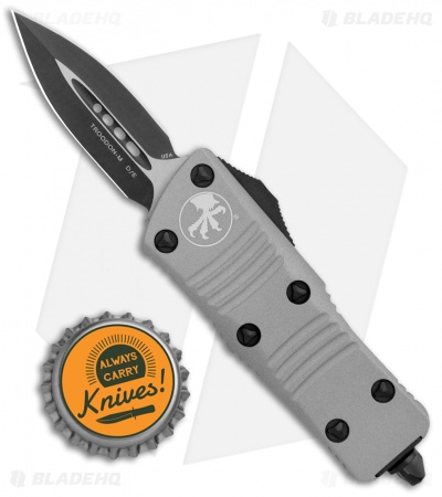 Microtech Troodon Mini D/E OTF Automatic Knife Gray Aluminum (1.9" Black)