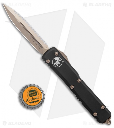 Microtech Ultratech OTF Automatic Knife Black (3.4" Bronze Plain/Full Serr)