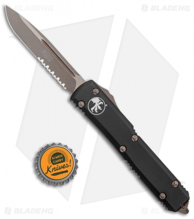 Microtech Ultratech Drop Point OTF Automatic Knife Black (3.4" Bronze Apac Serr)