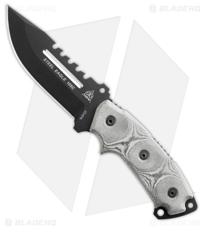 TOPS Knives Steel Eagle 105C Drop Point Fixed Blade Knife + Saw (5.1" Black)