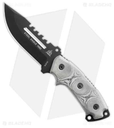 TOPS Knives Steel Eagle 105C Drop Point Fixed Blade Knife + Saw (5.1" Black)
