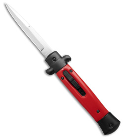 9" Italian Stiletto OTF Automatic Knife Red Bayonet w/Clip (3.75" Satin)