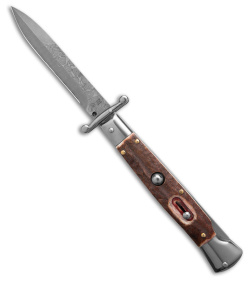 AKC Stiletto Swinguard Automatic Knife Stag Horn w/Sheath (4" Damascus Bayo)