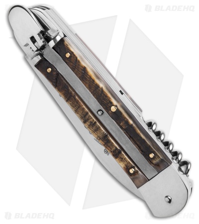 Hubertus 7.75" Large Horn Lever Lock Automatic Knife (3.4" Satin)