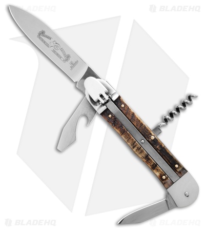 Hubertus 7.75" Large Horn Lever Lock Automatic Knife (3.4" Satin)
