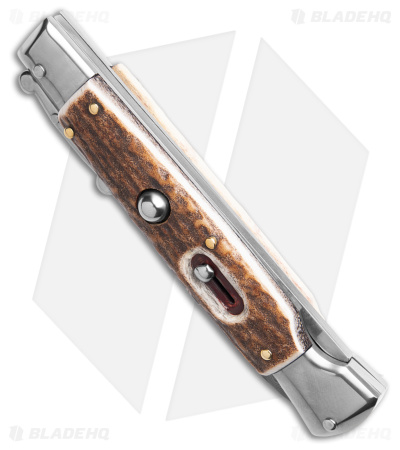 Italian Style Stiletto Swinguard Automatic Knife Stag Horn w/Clip (4" Damascus)