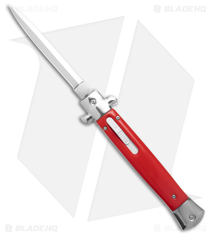 Mago 11" Italian Stiletto OTF Automatic Knife Red/Polished No Clip (Satin)