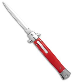 Mago 11" Italian Stiletto OTF Automatic Knife Red/Polished No Clip (Satin)