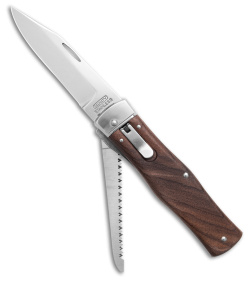 Mikov 241 Predator Lever Lock Clip Point Auto Knife w/Saw Wood (3.75" Polish)