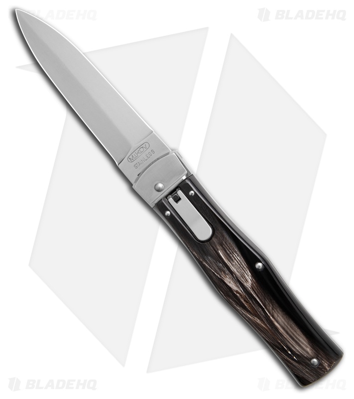 Mikov 241 Predator Leverlock Automatic Knife Horn w/Pocket Clip (3.75" Polish)