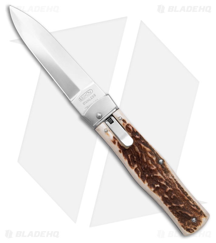 Mikov 241 Predator Lever Lock Automatic Knife Stag w/ Clip (3.75" Polish)