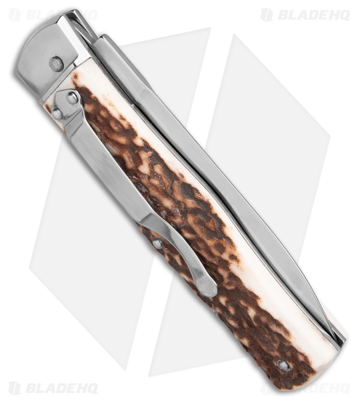 Mikov 241 Predator Lever Lock Automatic Knife Stag w/ Clip (3.75" Polish)