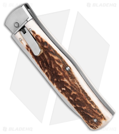 Mikov 241 Predator Lever Lock Automatic Knife Stag w/ Clip (3.75" Polish)