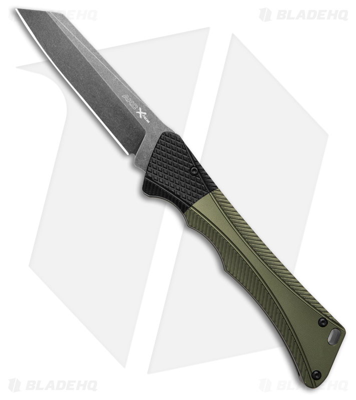 AKC Smarty Automatic Knife Green w/ Black Bolster (3.3" Black Stonewash)