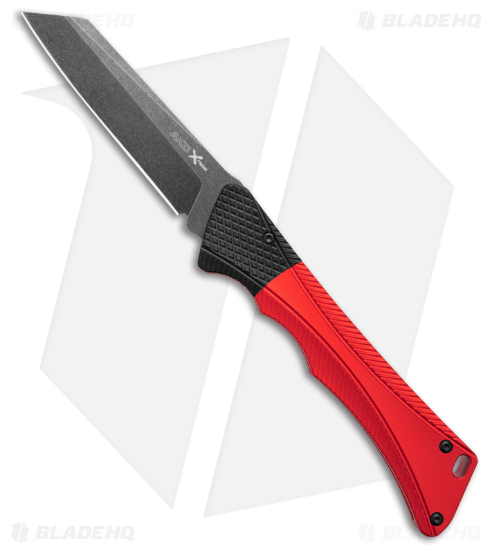 AKC Smarty Automatic Knife Red w/ Black Bolster (3.3" Black Stonewash)