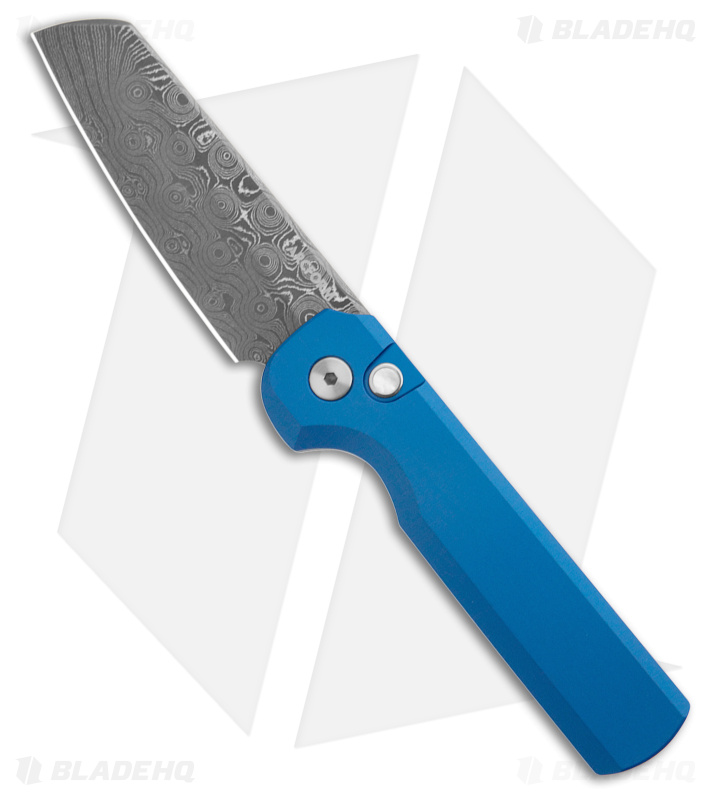 Arcform Slimfoot Automatic Knife Blue Aluminum (3.1" Raindrop Damascus)