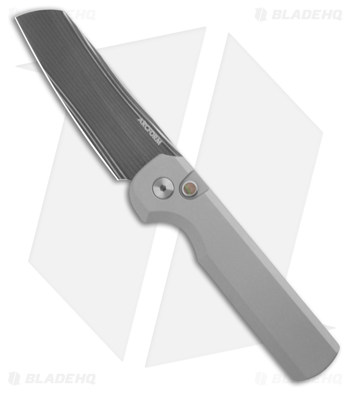 Arcform Slimfoot Automatic Knife Gray Aluminum (3.1" Bacon Damascus)