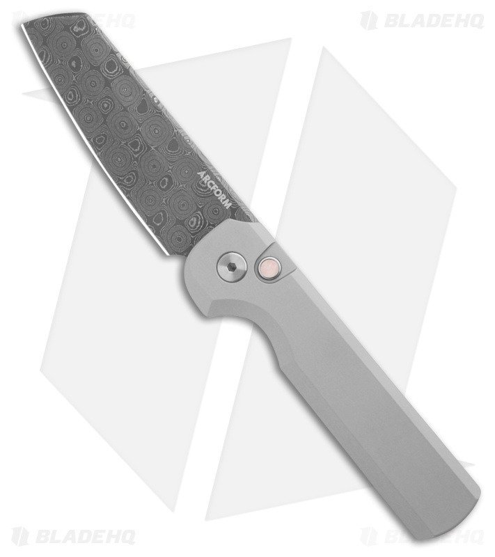 Arcform Slimfoot Automatic Knife Gray Aluminum (3.1" Raindrop Damascus)