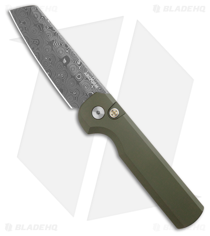Arcform Slimfoot Automatic Knife Green Aluminum (3.1" Raindrop Damascus)