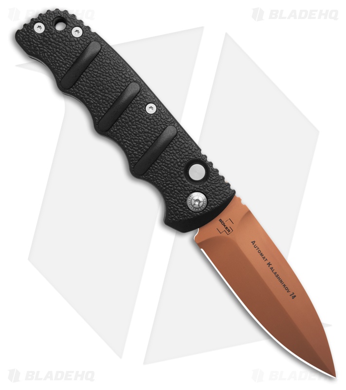 Boker Kalashnikov Automatic Knife Left Hand Black Aluminum (3.25" Copper)