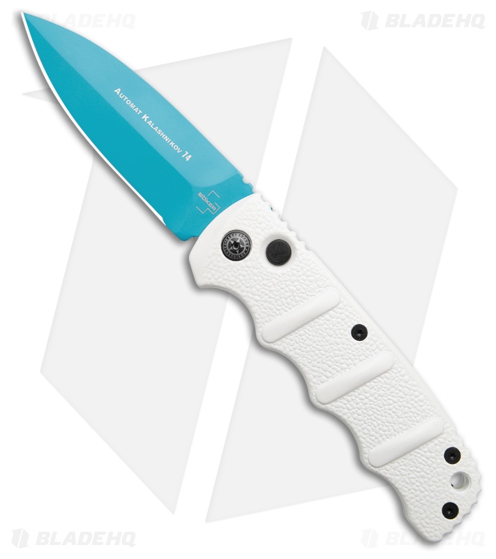 Boker Kalashnikov Winter Warrior Automatic Knife White Aluminum (3.25" Blue)