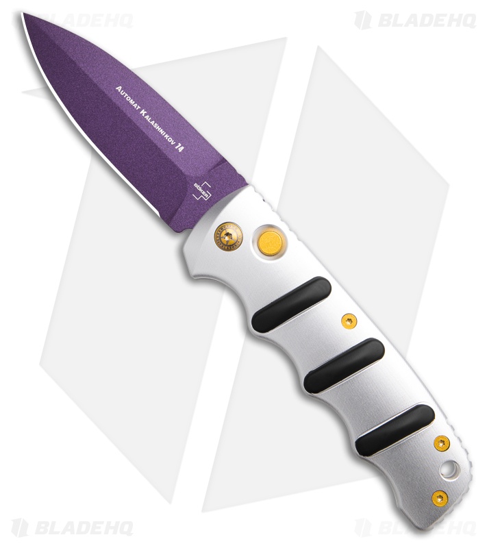 Boker Purple Sabre Kalashnikov Dagger Auto Knife Silver Al (3.25" Purple D2)