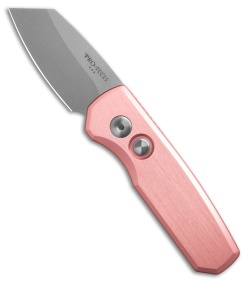 Pro-Tech Runt 5 Reverse Tanto Automatic Knife Pink Aluminum (1.9" Stonewash)