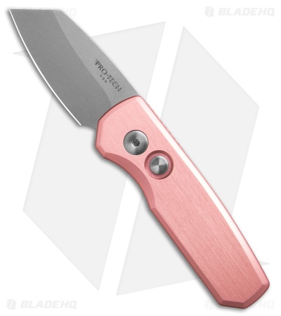 Pro-Tech Runt 5 Reverse Tanto Automatic Knife Pink Aluminum (1.9" Stonewash)