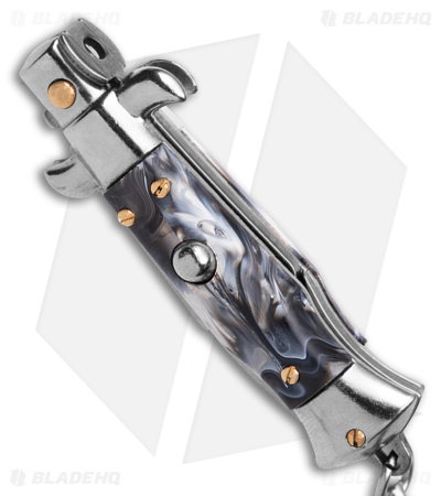 SKM 4" Keychain Stiletto Automatic Knife Gray Acrylic (1.6" Satin Bayo)