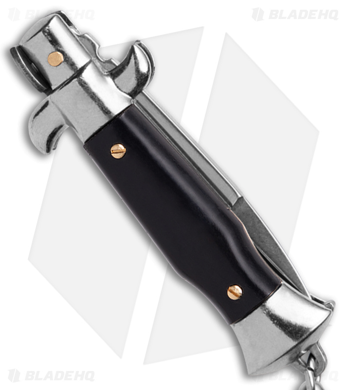 SKM 4" Keychain Stiletto Automatic Knife Black (1.6" Satin Bayo)